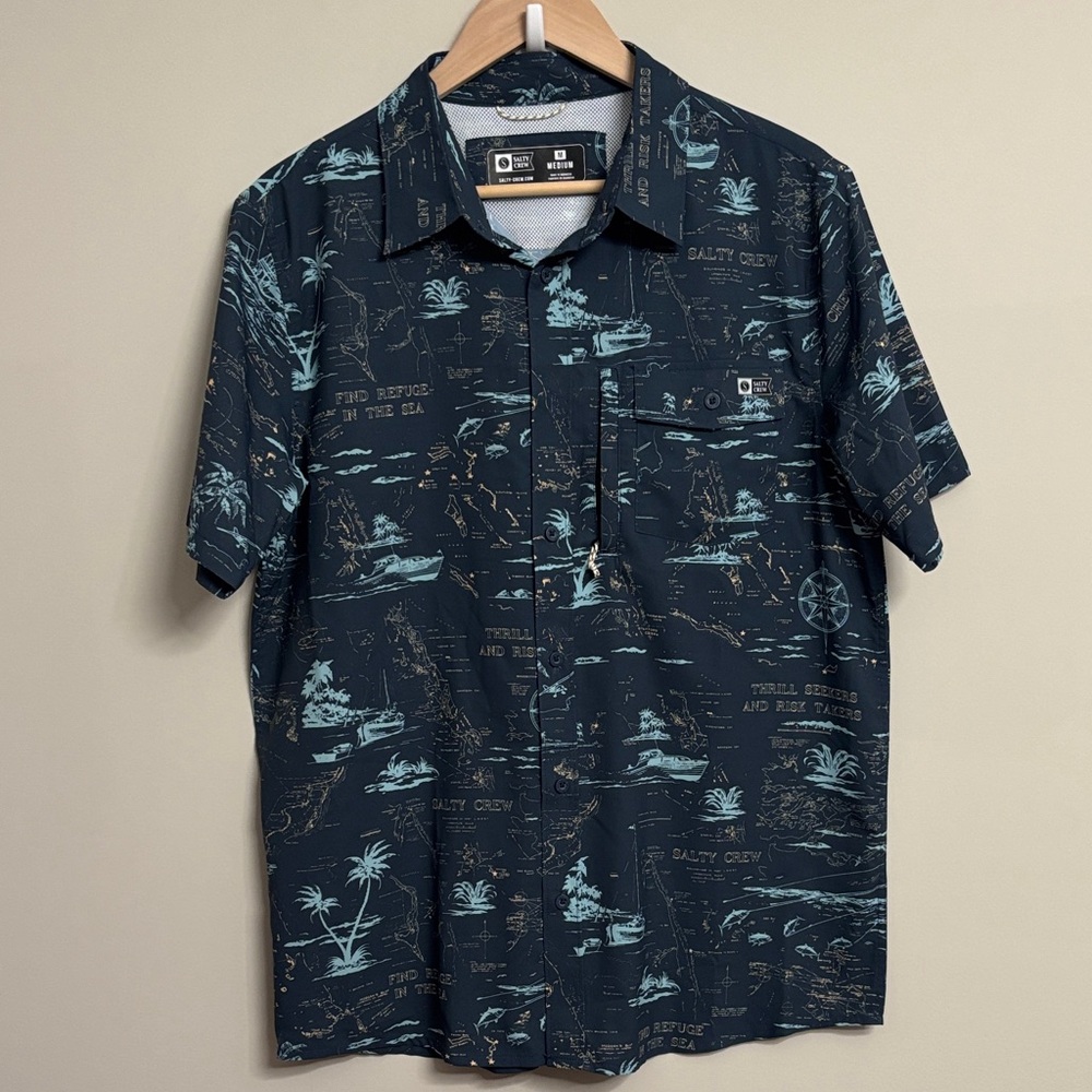 Salty Crew Men's Blue and Teal Nautical Shirt M Medium
